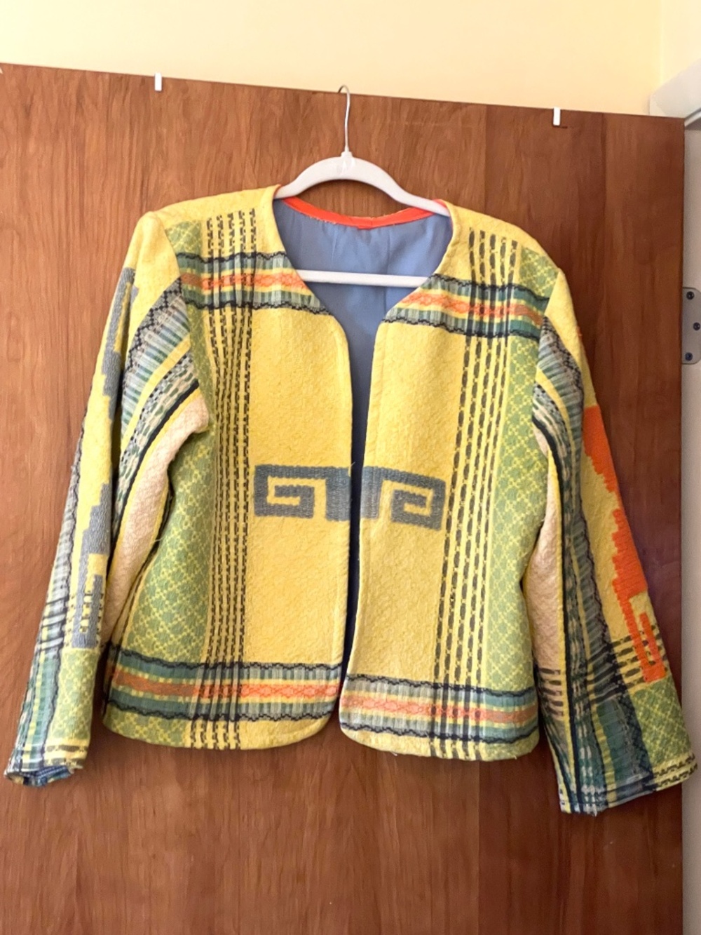 Upcycled Woven Cotton Mexican Blanket Style Women's Jacket M-L